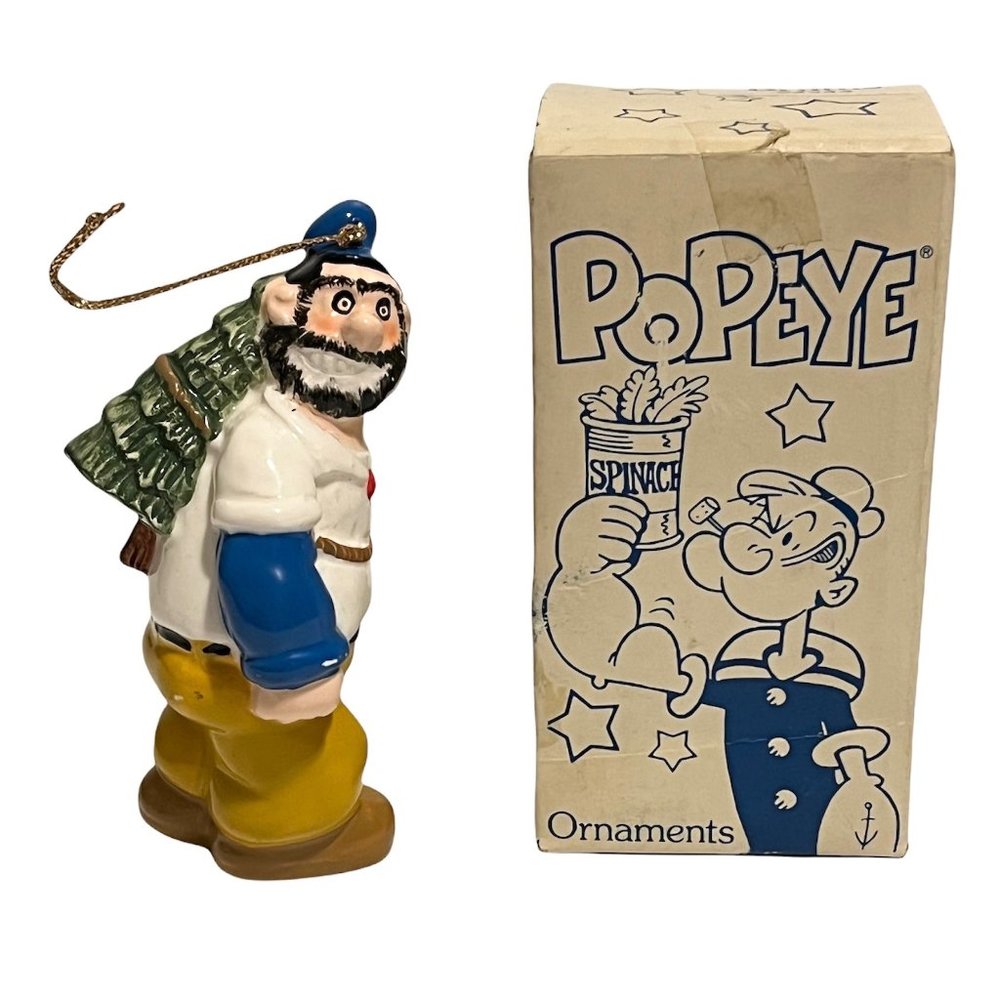 Vintage Popeye Christmas Tree Ornament Brutus P4244 4.5" Ceramic With Box